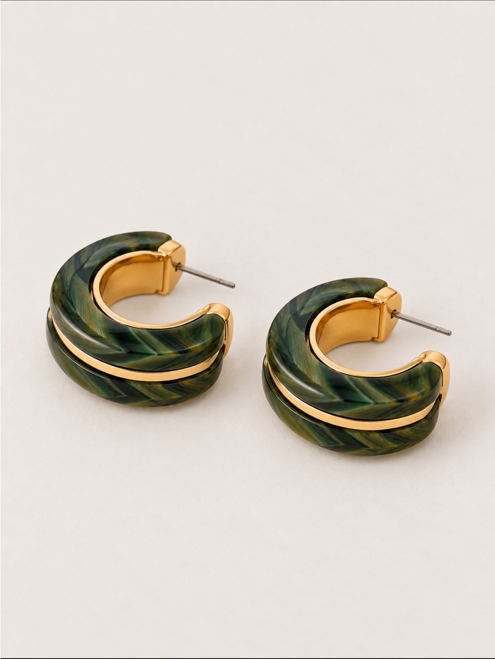 New! Olive Green Gold Hoop Earrings NWOT
